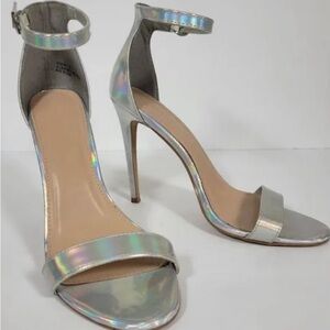 Charlotte Russe Women's Rebekah Open Toe Ankle Strap Silver Heels, Size 6
